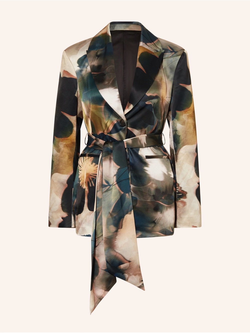 Malina Satin Print Blazer Jacket w/ Wrap Belt Designer NWT resortwear
